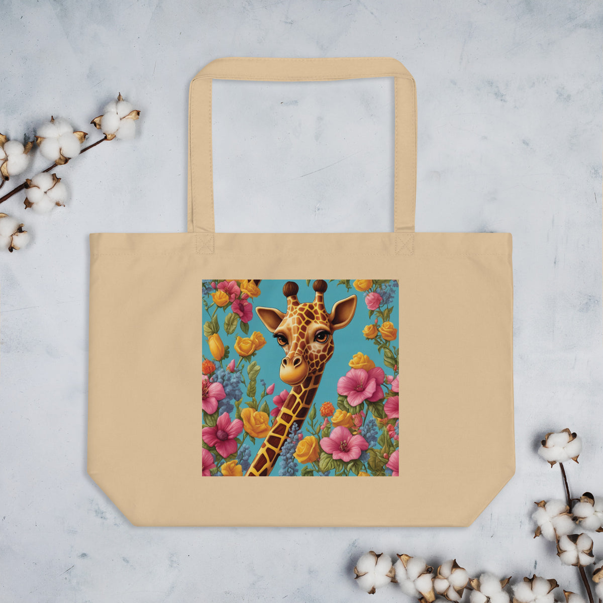 Whimsical Giraffe - Floral Fantasy - Oyster - Tote Bags