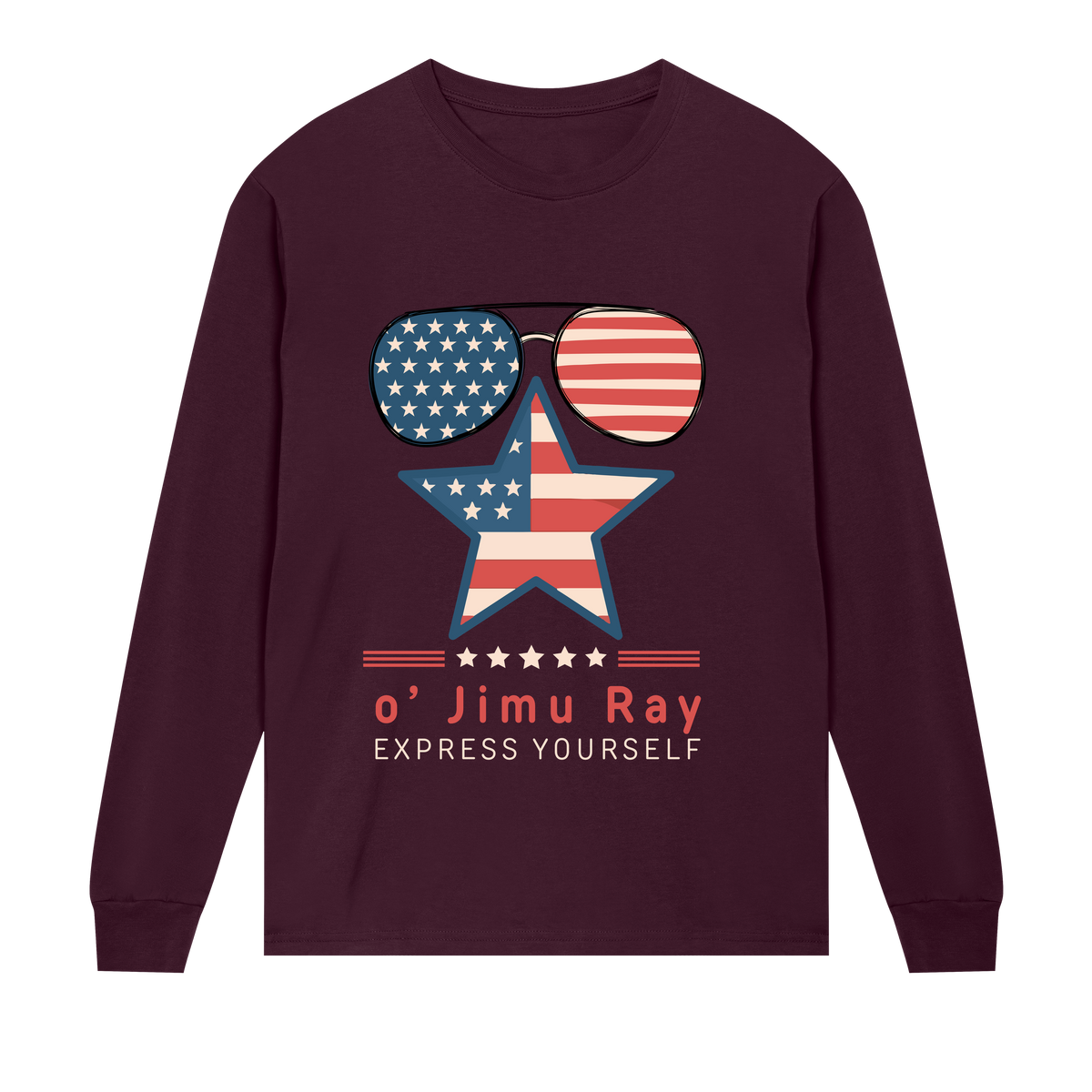 Patriotic Star - Cool Style o' Jimu Ray 4th July Special - Maroon men - Long Sleeve T-shirts