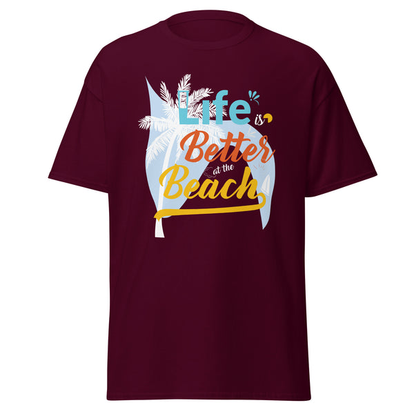 Beachside Escape - Unwind with Every Wave - Maroon - T-shirts