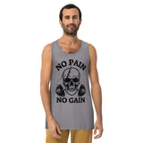 Embrace the Grind – No Pain No Gain Skull Tank - Athletic Heather - Tank Tops