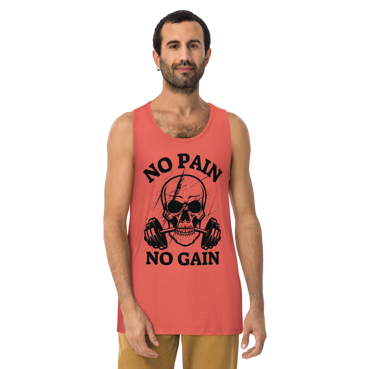 Embrace the Grind – No Pain No Gain Skull Tank - Coral - Tank Tops