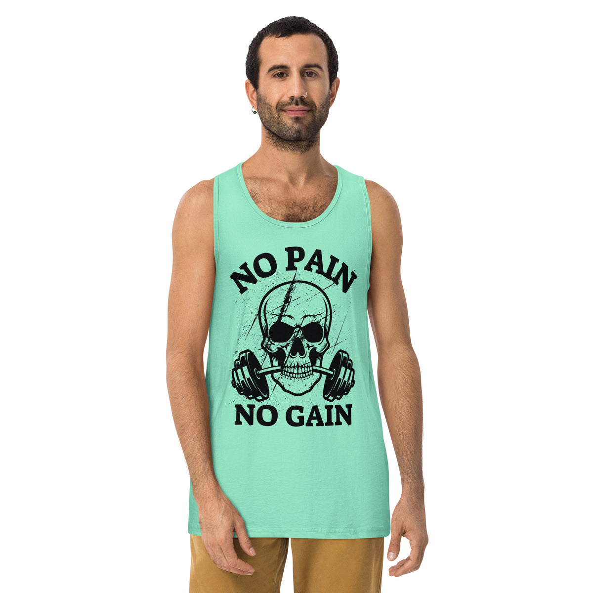 Embrace the Grind – No Pain No Gain Skull Tank - Mint - Tank Tops