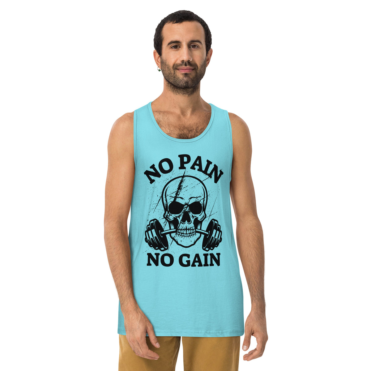 Embrace the Grind – No Pain No Gain Skull Tank - Pacific Blue - Tank Tops