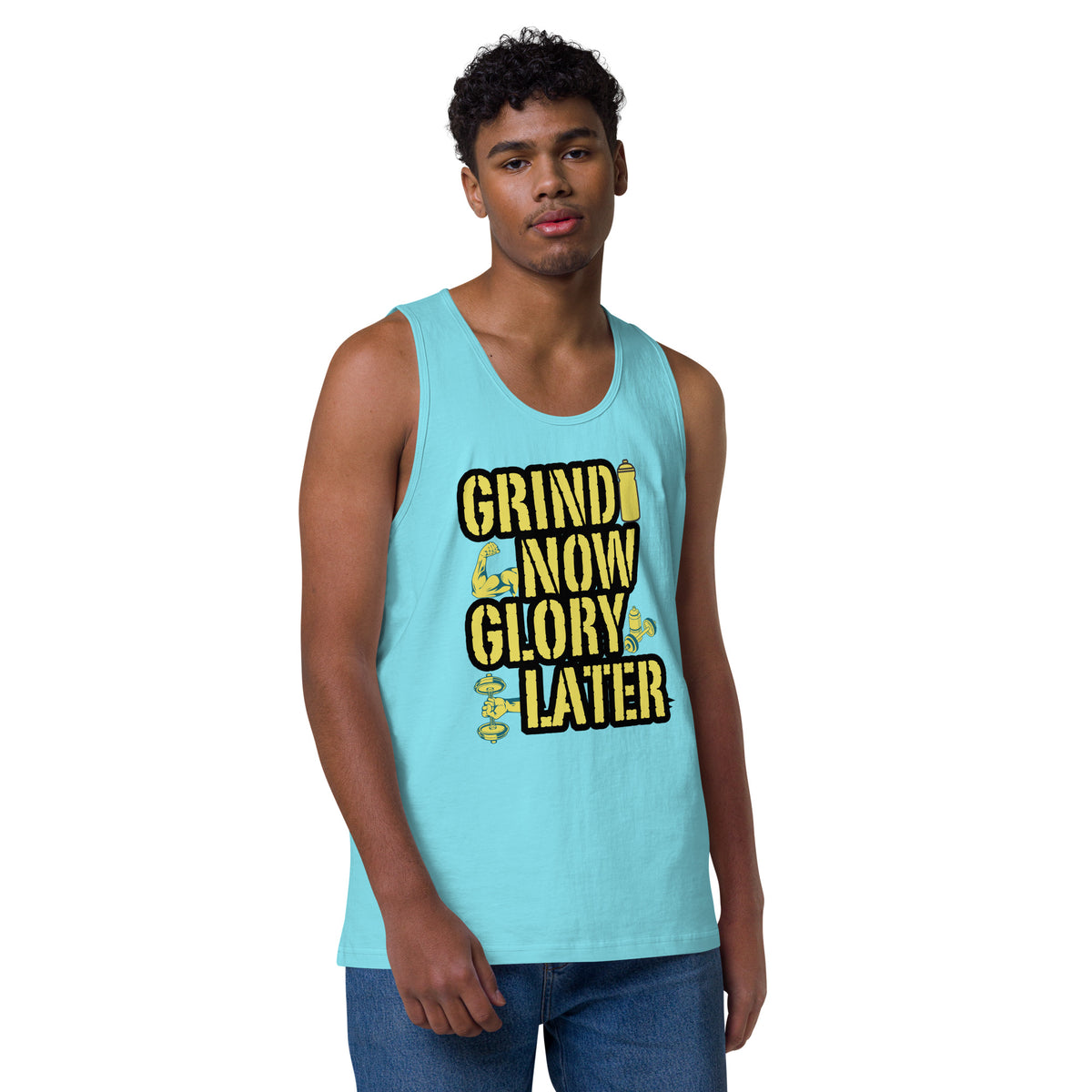 Earn Your Glory – Bold Gym Tank for the Dedicated - Pacific Blue - Tank Tops