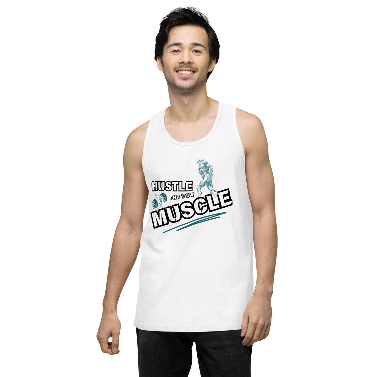 Hustle Hard, Muscle Up - A Gym Lover’s Essential - White - Tank Tops