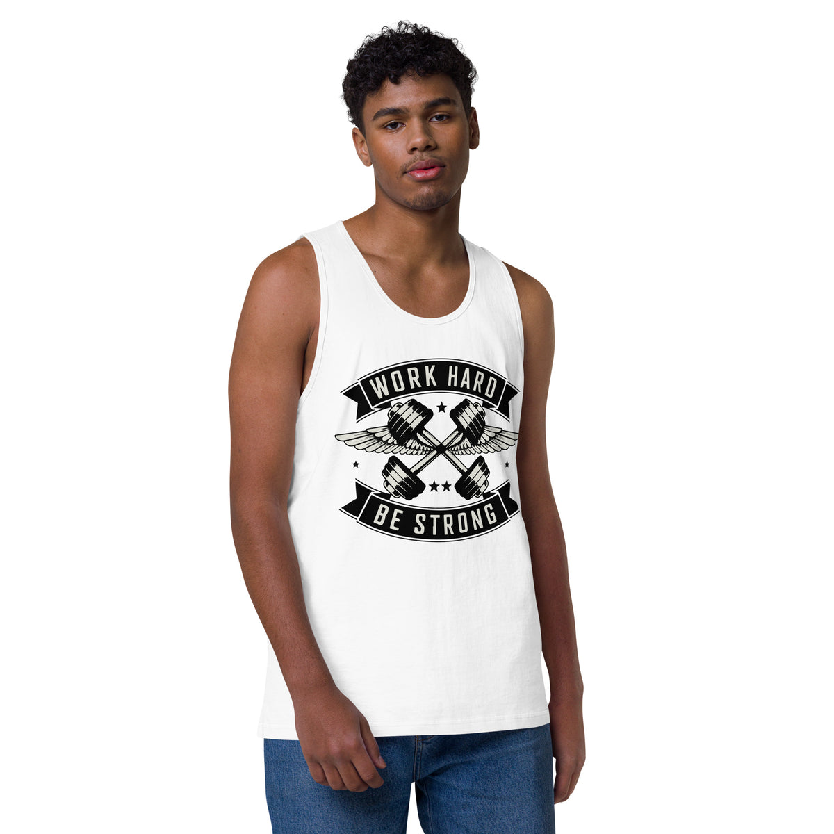 Work Hard Gym Tank Top Gift for Men - White - Tank Tops