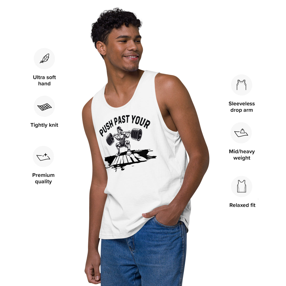 Push Past Your Limits - Empowering Gym Lovers Tank - White - Tank Tops