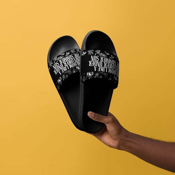 Gift for Him – “Bloom in Black” Men’s Slides - Black - Slides