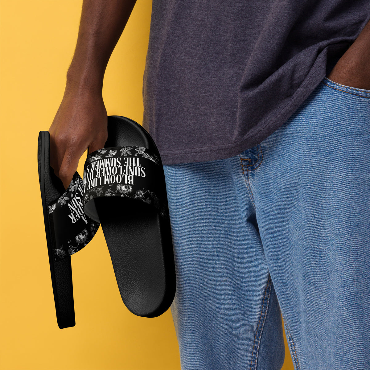 Gift for Him – “Bloom in Black” Men’s Slides - - Slides