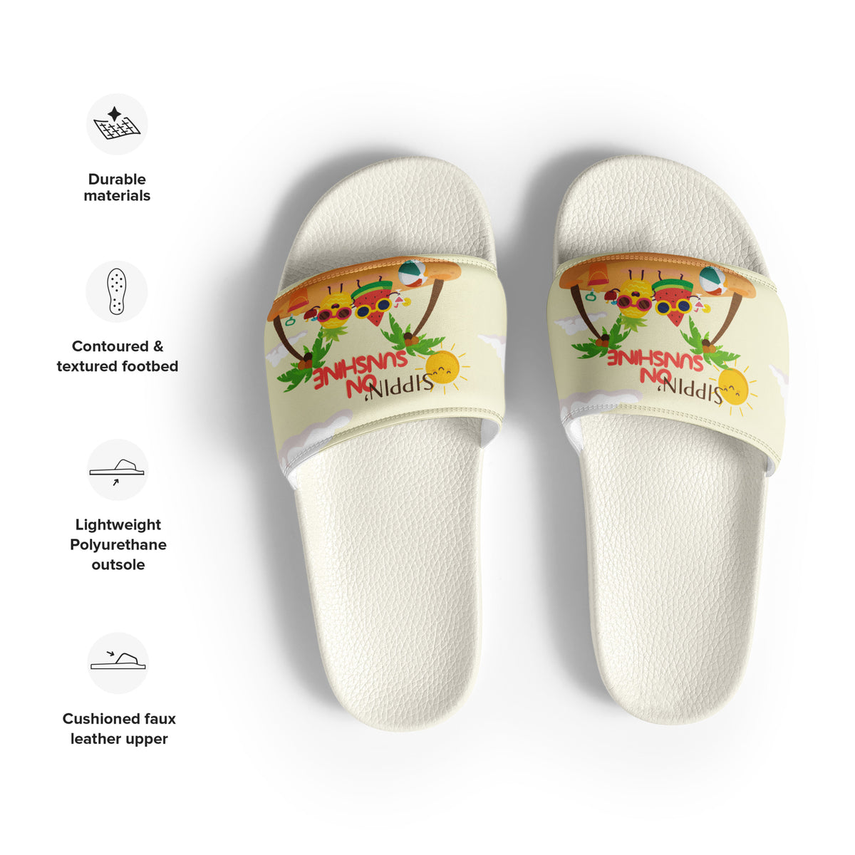 Gift for Him – “Sippin’ on Sunshine” Men’s Slides - White - Slides