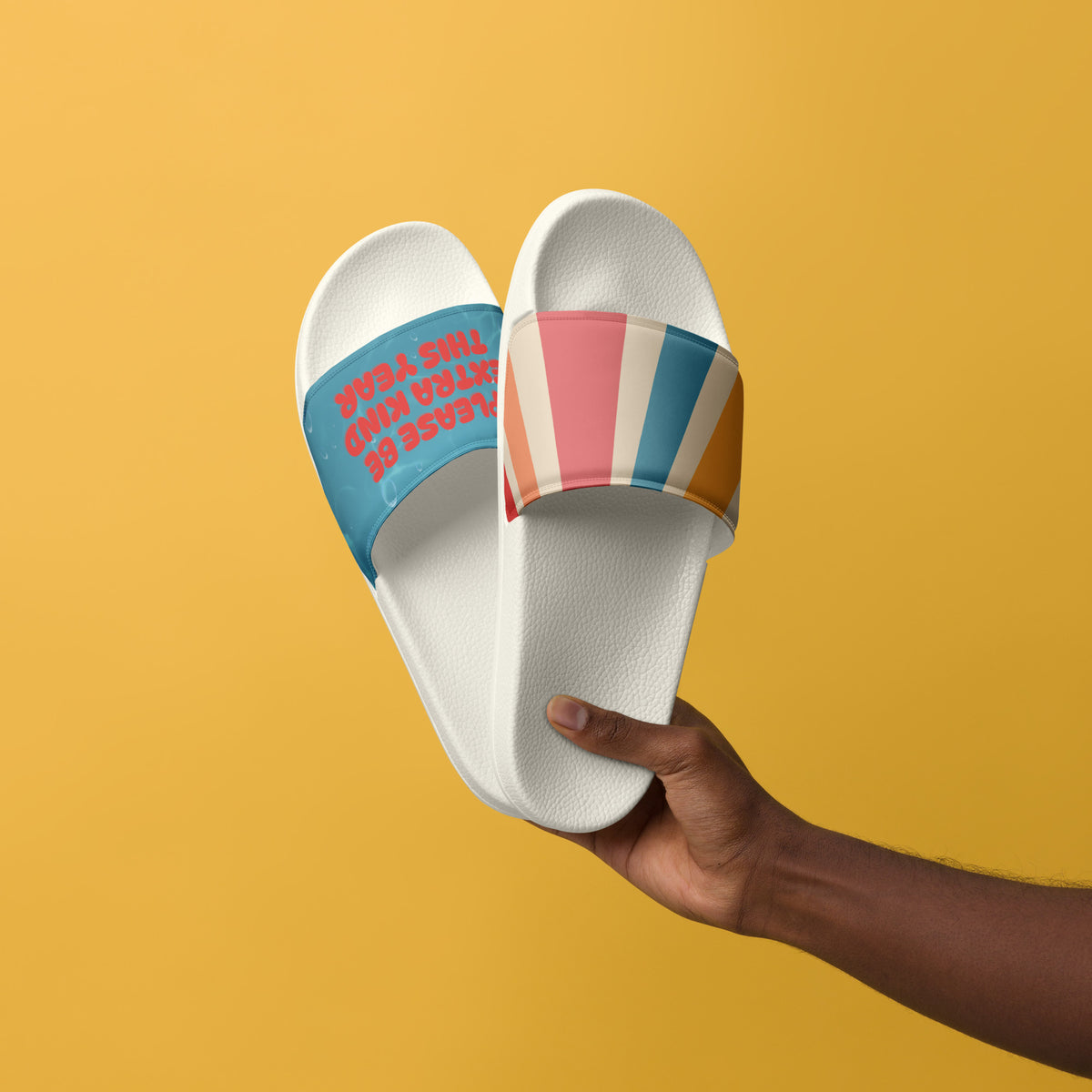 Gift for Him – “Retro Kindness” Men’s Slides - White - Slides