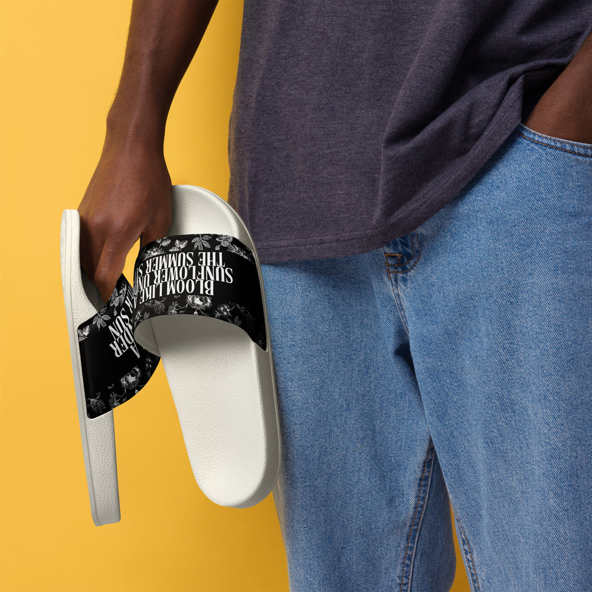 Gift for Him – “Bloom in Black” Men’s Slides - - Slides