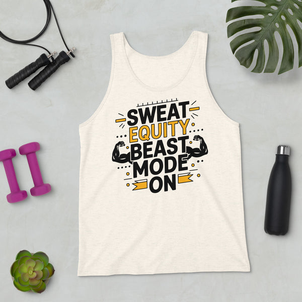 Beast Mode Men’s Tank Top for Gym Lovers - Oatmeal Triblend - Tank Tops