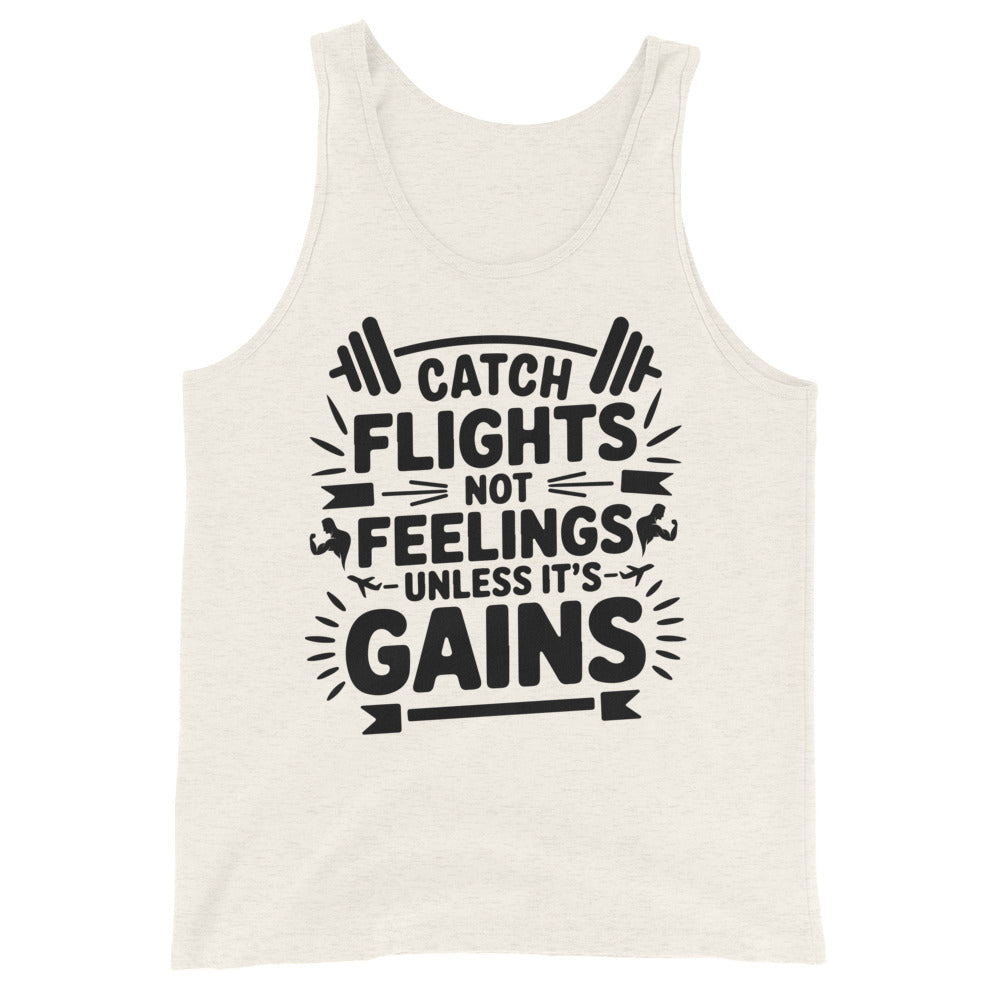 Premium Gym Lover Tank Top – Bold Gains Over Feelings - Oatmeal Triblend - Tank Tops