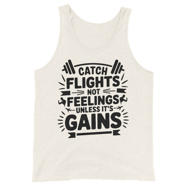 Premium Gym Lover Tank Top – Bold Gains Over Feelings - Oatmeal Triblend - Tank Tops