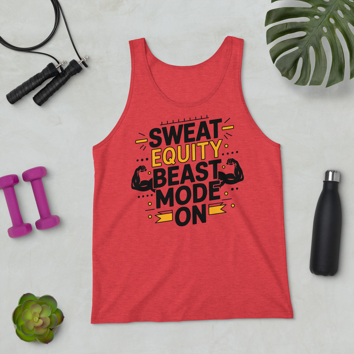 Beast Mode Men’s Tank Top for Gym Lovers - Red Triblend - Tank Tops