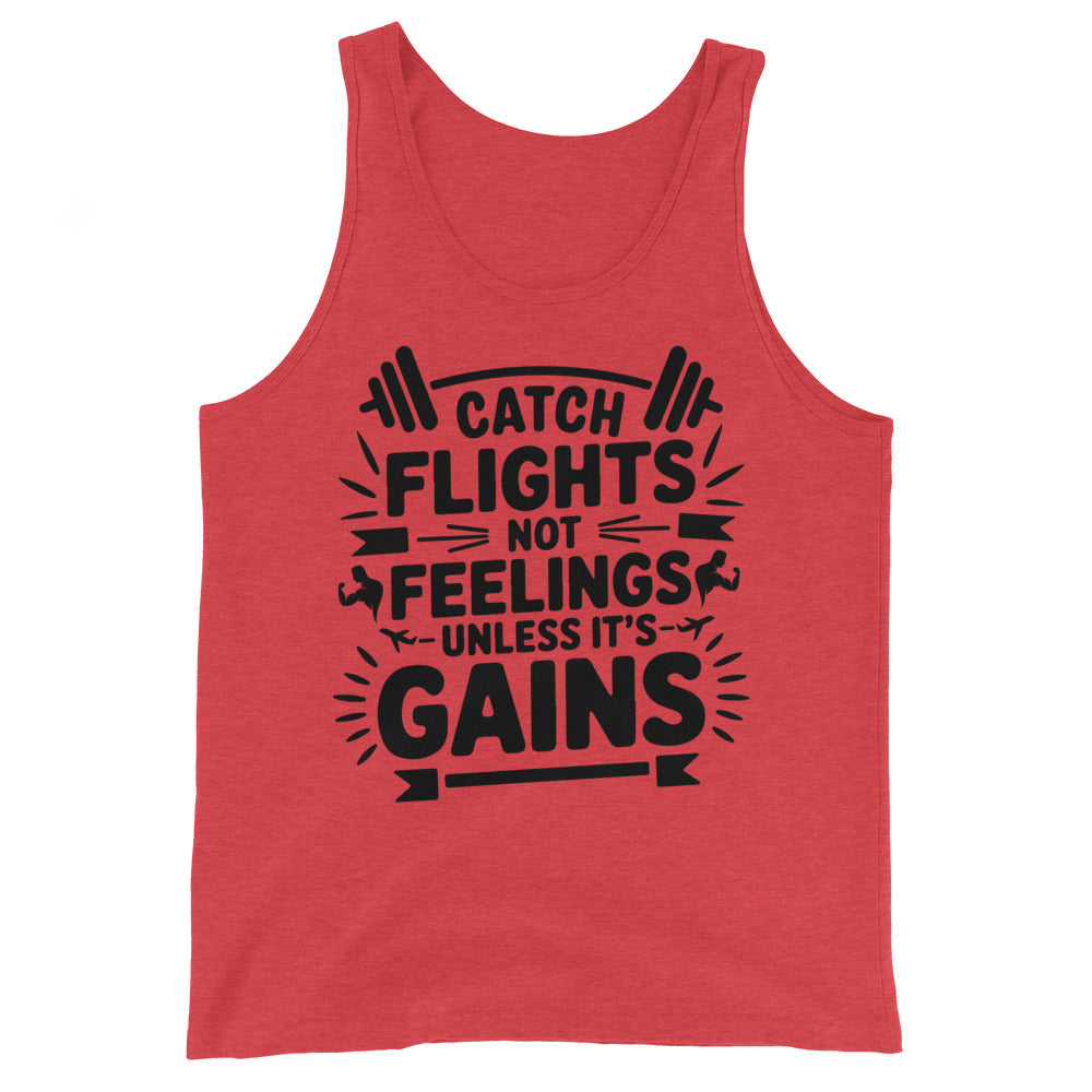 Premium Gym Lover Tank Top – Bold Gains Over Feelings - Red Triblend - Tank Tops