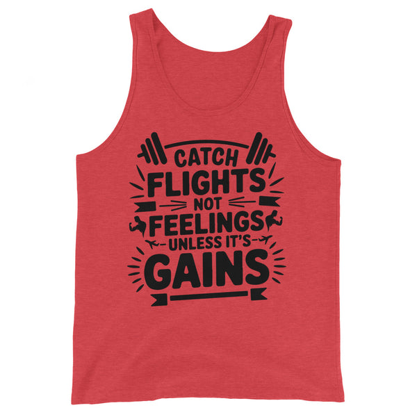 Premium Gym Lover Tank Top – Bold Gains Over Feelings - Red Triblend - Tank Tops