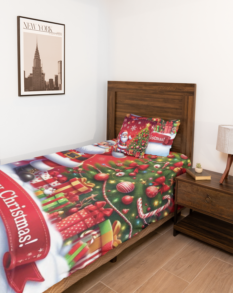 Merry & Bright - Santa's Holiday Cotton Satin Bedding - - Home Decor