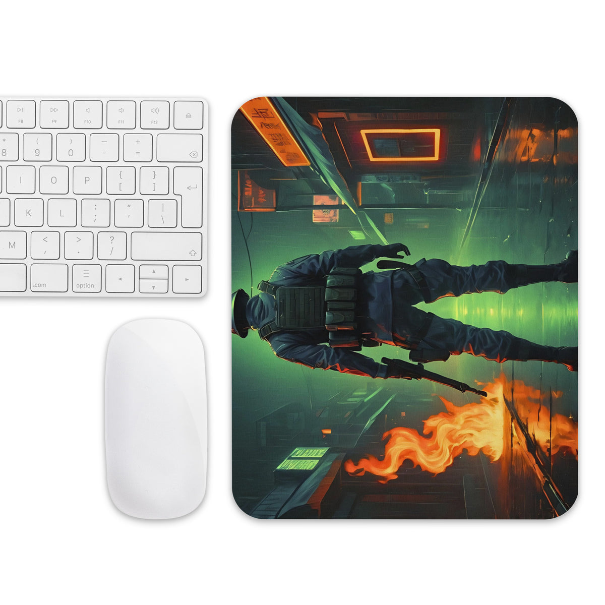 Warrior in the Glow - Grit and Neon Tactics - - Mouse Pads