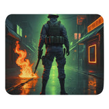 Warrior in the Glow - Grit and Neon Tactics - - Mouse Pads