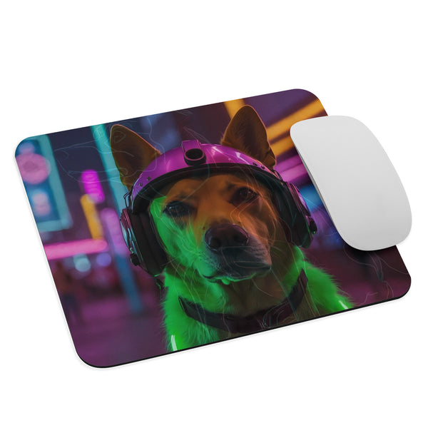 Futuristic Companion - Neon Dog Mission Mouse Pad - - Mouse Pads