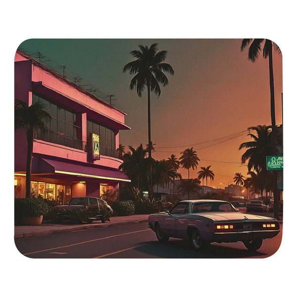 Cruise Through Time - A Retro Cityscape Mouse Pad - - Mouse Pads