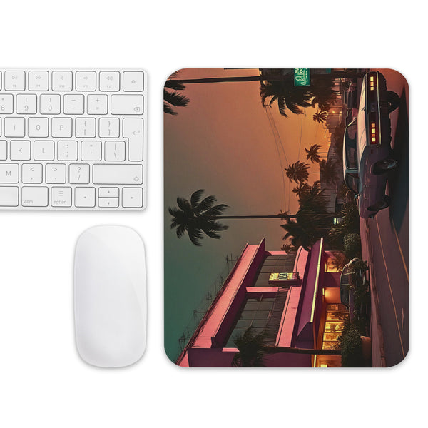 Cruise Through Time - A Retro Cityscape Mouse Pad - - Mouse Pads