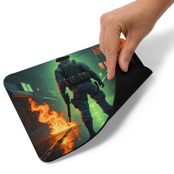 Warrior in the Glow - Grit and Neon Tactics - - Mouse Pads