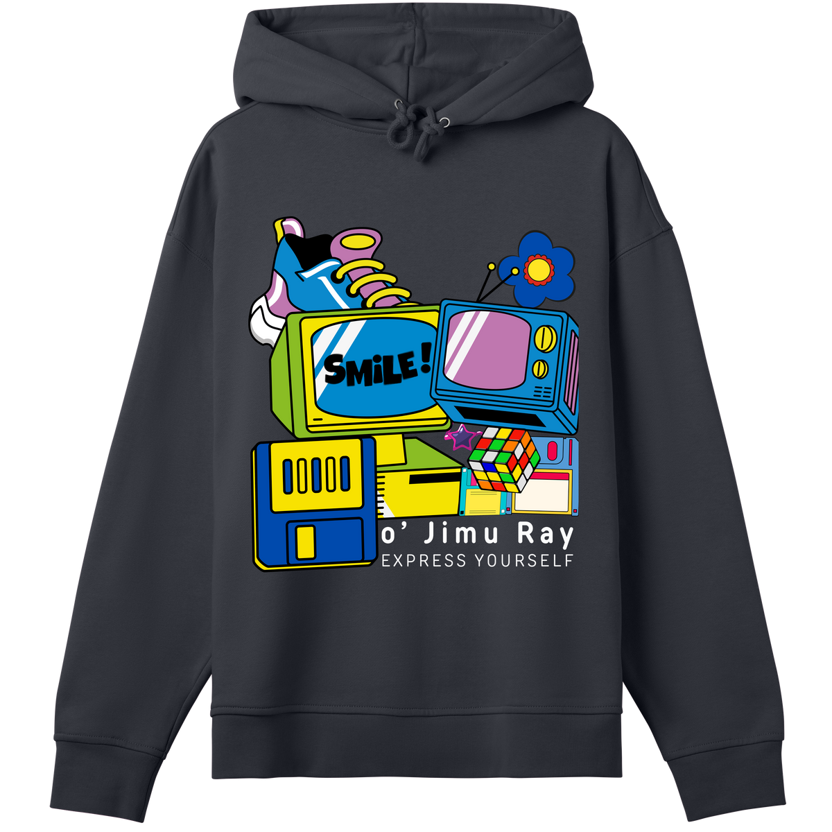 Smile! Retro Oversized Hoodie - Off black women - Hoodies