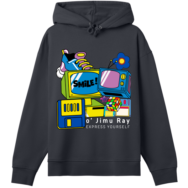 Smile! Retro Oversized Hoodie - Off black women - Hoodies