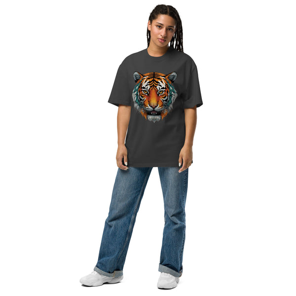 Powerful Presence - Vibrant Tiger Oversized Tee - - T-shirts