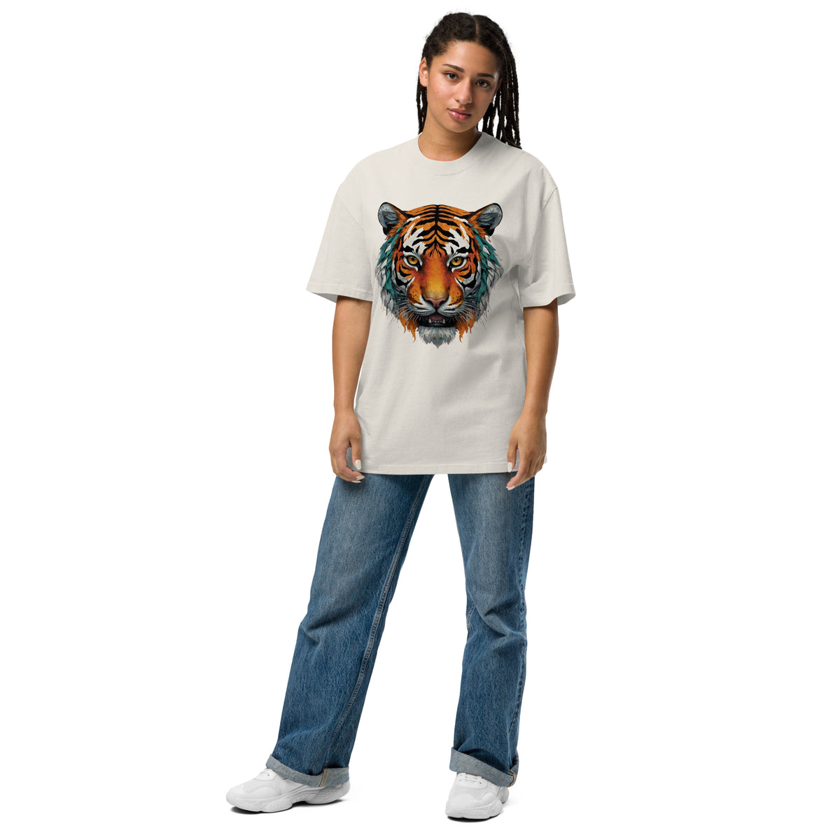 Powerful Presence - Vibrant Tiger Oversized Tee - - T-shirts