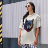 Neon Majesty - Captivating Wolf Design Tee - Faded Bone - T-shirts