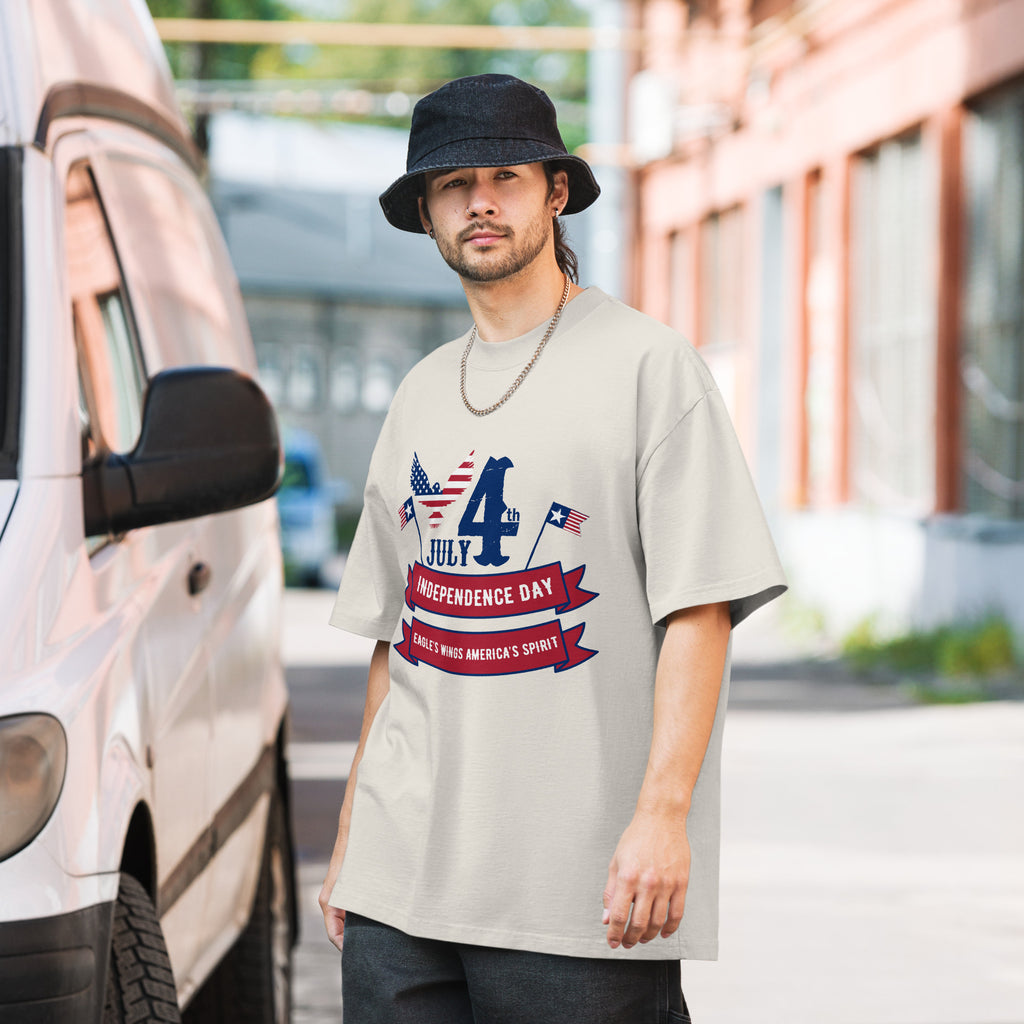 Eagle’s Wings of Freedom - July 4th Tee for Him - Faded Bone - T-Shirt