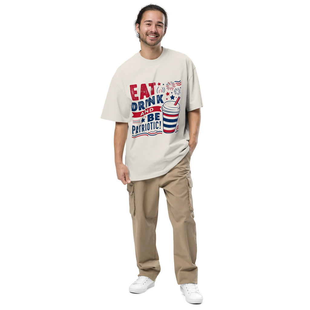 Eat, Drink, and Be Patriotic - Festive Tee for Him - Faded Bone - T-Shirt