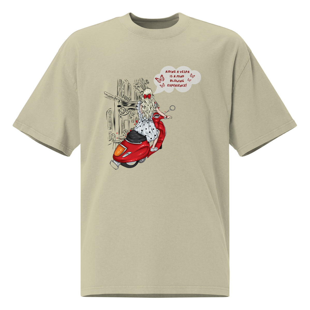 Blissful Vespa Ride - Embrace Nostalgia in Our Vintage Tee - Faded Eucalyptus - Crewneck T-shirts