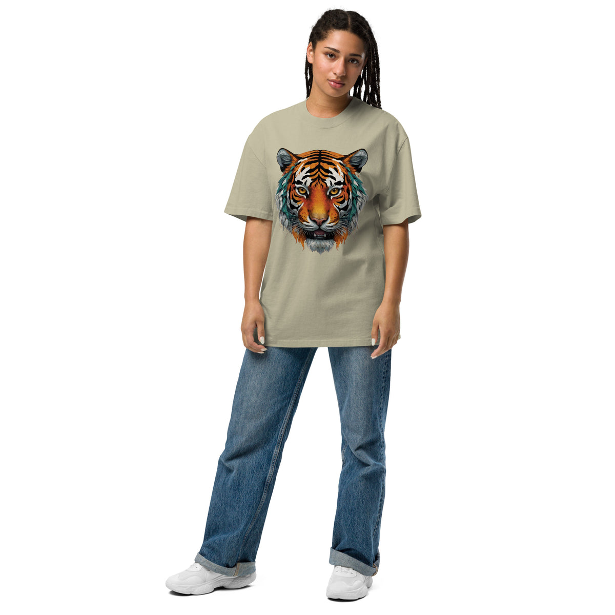 Powerful Presence - Vibrant Tiger Oversized Tee - - T-shirts