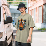 Powerful Presence - Vibrant Tiger Oversized Tee - Faded Eucalyptus - T-shirts