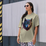 Neon Majesty - Captivating Wolf Design Tee - Faded Eucalyptus - T-shirts