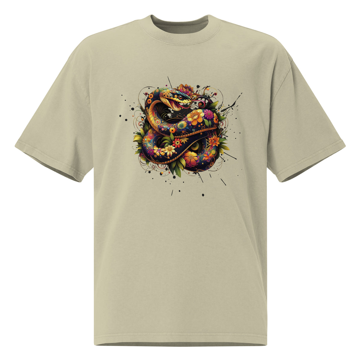 Snake in Bloom - Artistic Nature Tee - - T-shirts