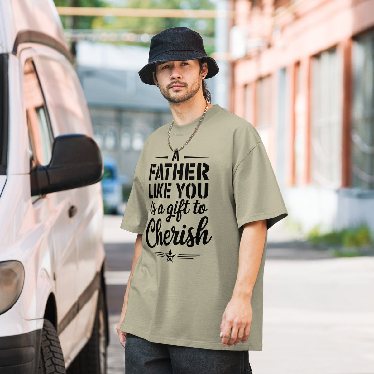 Salute to Dad – Patriotic Oversized T-Shirt - Faded Eucalyptus - T-shirts