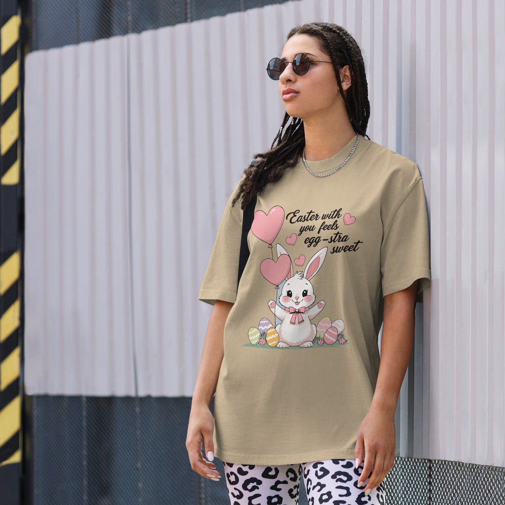 Easter With You Feels Egg-stra Sweet – Oversized Tee - Faded Khaki - T-Shirts