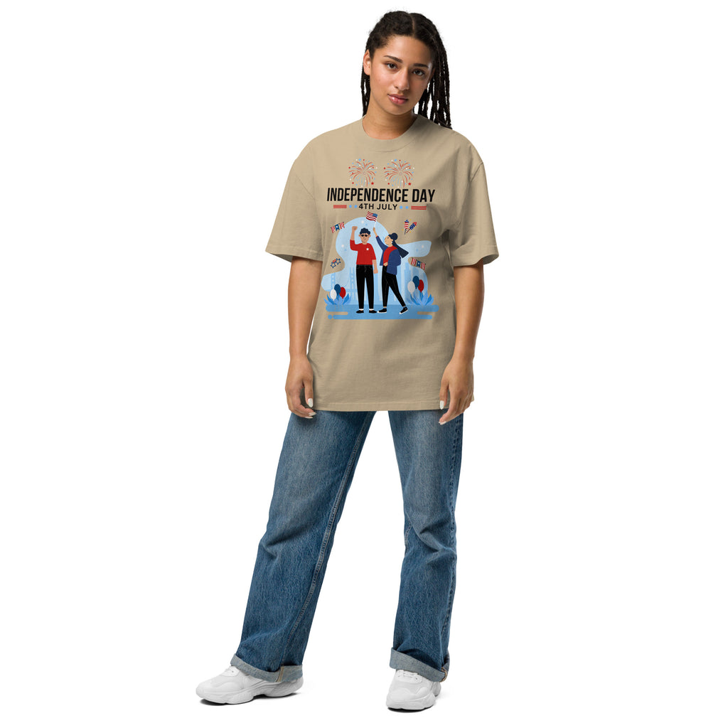 Celebrate Together - Patriotic Oversized T-shirt - Faded Khaki - T-Shirt