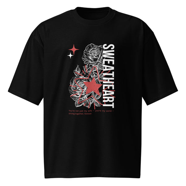 Romantic Bold Print – Oversized Heavyweight Love Tee - - T-Shirts