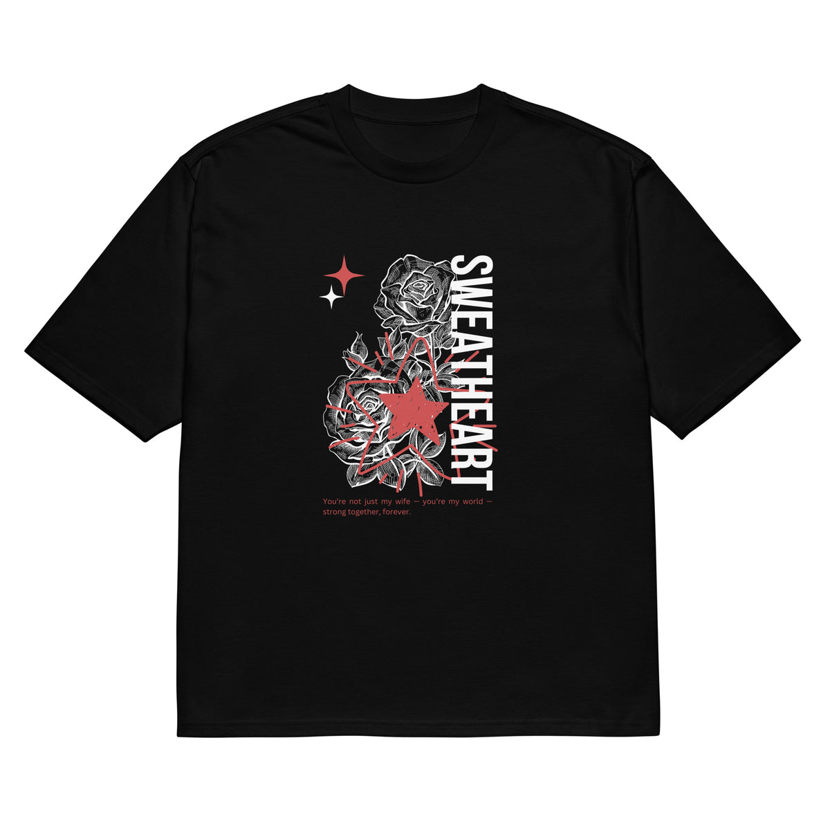 Romantic Bold Print – Oversized Heavyweight Love Tee - - T-Shirts