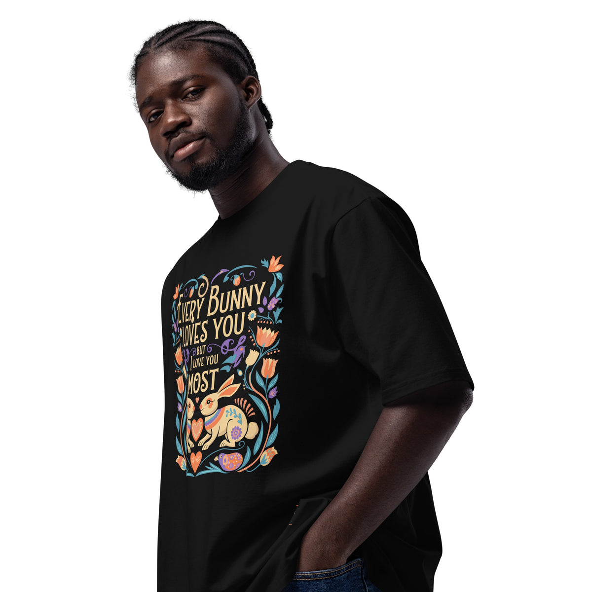 Cute Bunny Floral Oversized Heavyweight T-Shirt - - T-Shirts