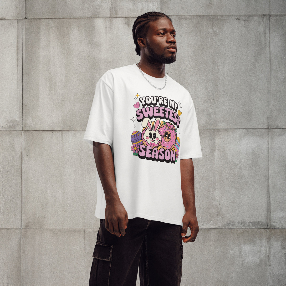 Sweet Bunny & Donut Love Oversized T-Shirt - - T-Shirts