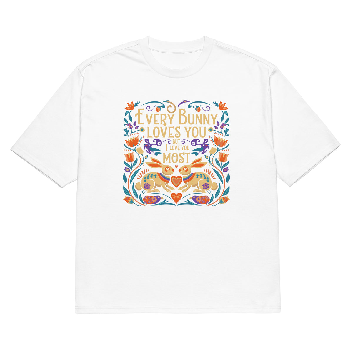 Cute Bunny Floral Oversized Heavyweight T-Shirt - - T-Shirts