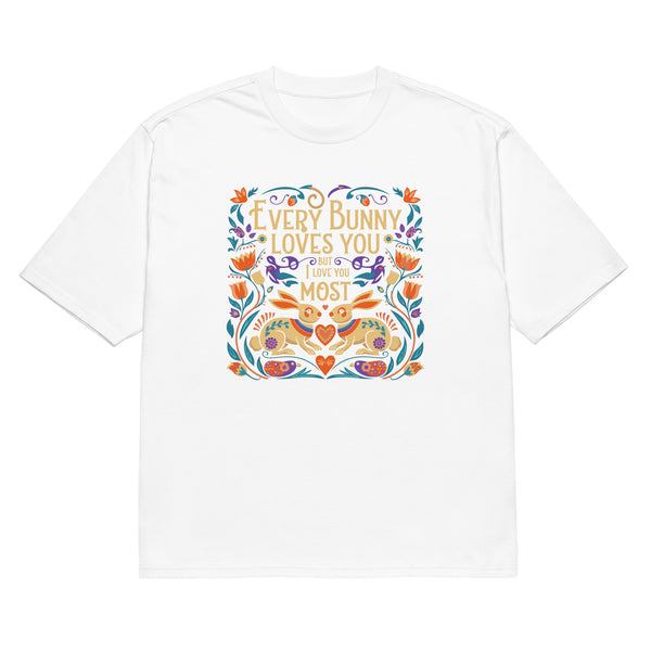 Cute Bunny Floral Oversized Heavyweight T-Shirt - - T-Shirts